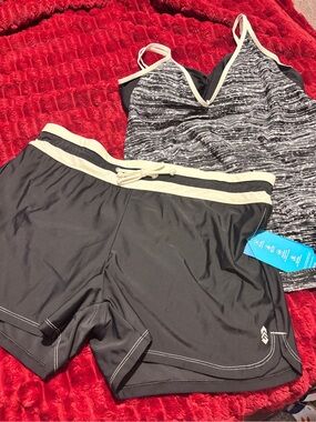 NWT Free Country Black White Women's Swim Tankini Boardshorts B/C Cup 18 Bottoms